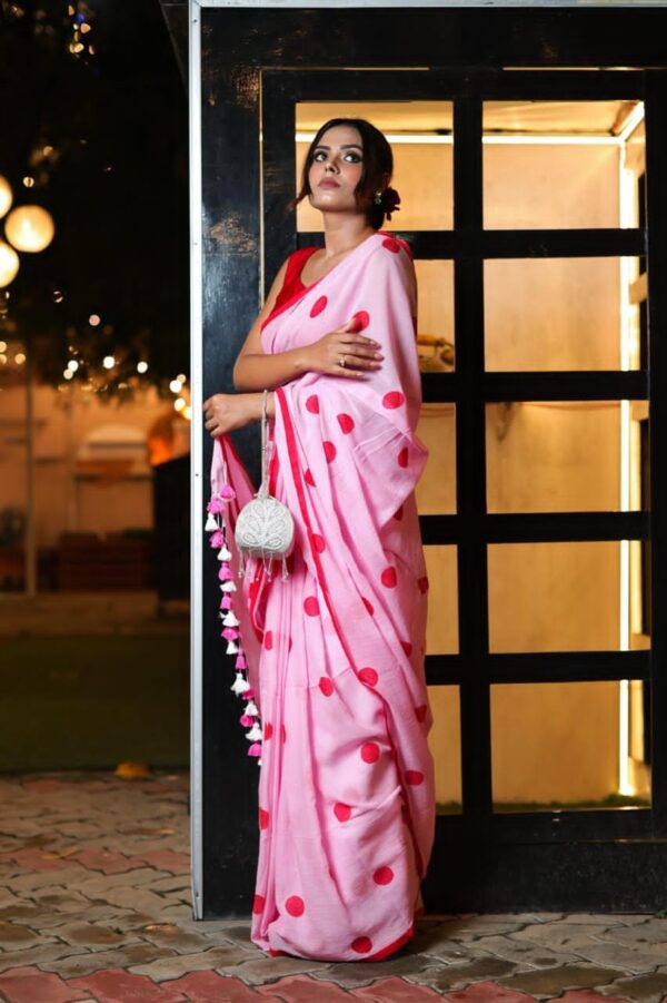 Pure polka dot mulmul cotton Pink