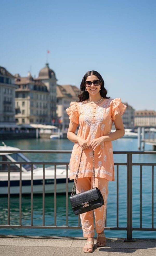Peach Embroidered Co-ord Set