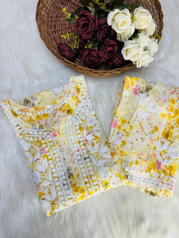 Sunshine Yellow Floral Embroidered Kurti Set