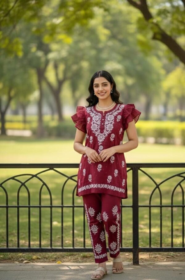 Maroon Embroidered Co-ord Set