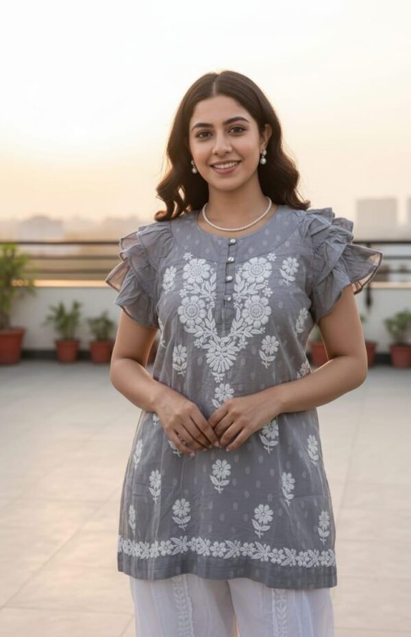 Grey Embroidered Tunic Set